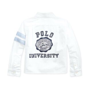 Polo Ralph Lauren Girls White ButtonDown Oxford Shirt, Size 6 Blue Stripe Sleeve